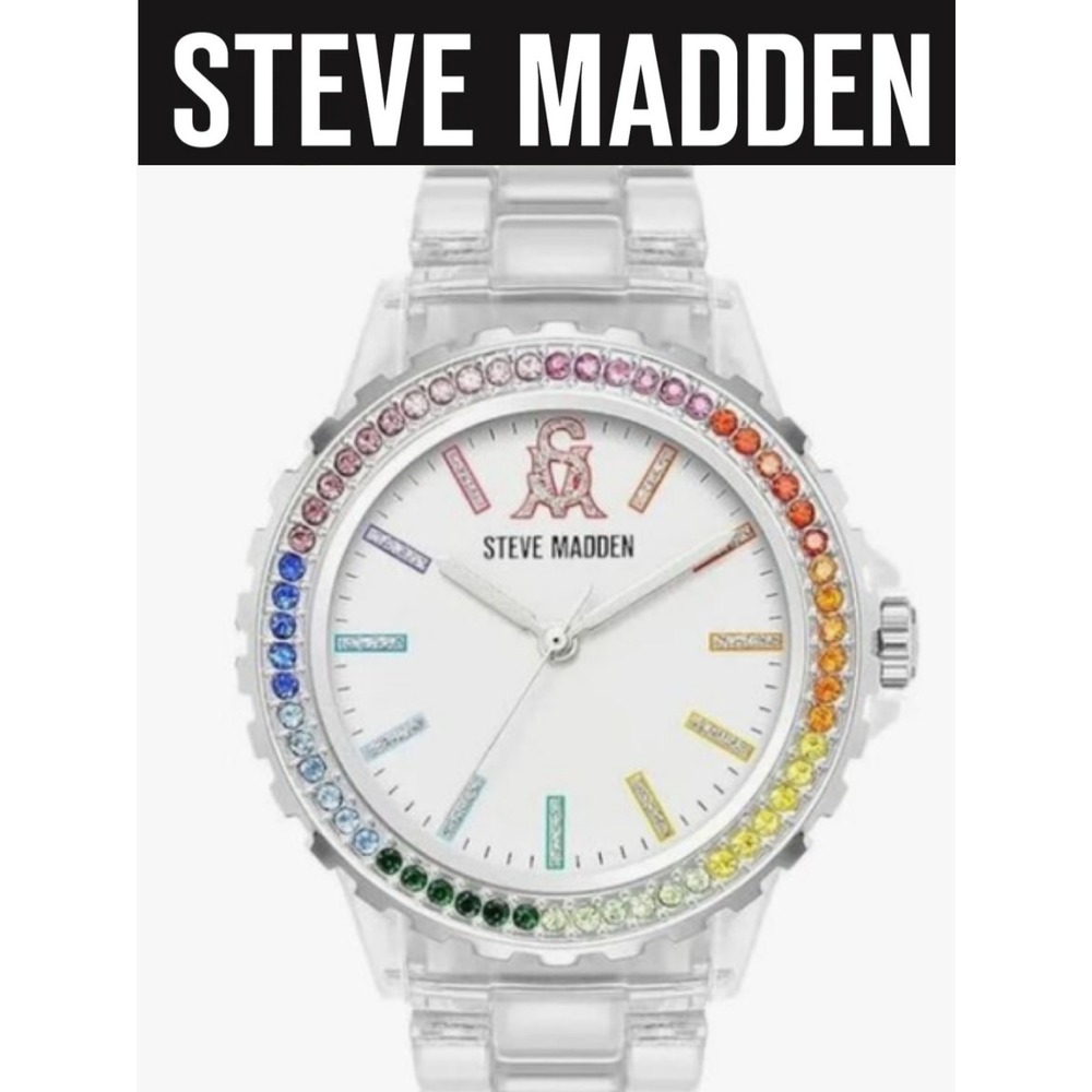 Steve Madden Genuine Crystal Accented Resin Braclet Watch